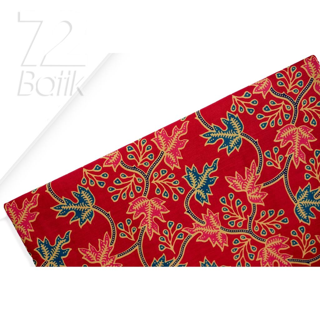 KAIN BATIK PREMIUM Bahan Katun Motif Daun Pepaya Warna Merah 722222 Cap 72 Jarik Jarit Samping Kebat Panjang Batik Katun Modern Premium Bahan Seragam Batik Pernikahan Kantor Keluarga Murah Kamen Jadi Batik Bali Lembaran