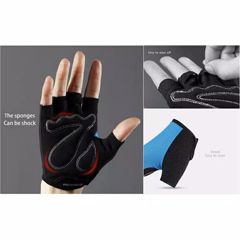 sarung tangan sepeda ROCKBROS S099 bicycle gloves half finger glove MTB Roadbike seli setengah jari