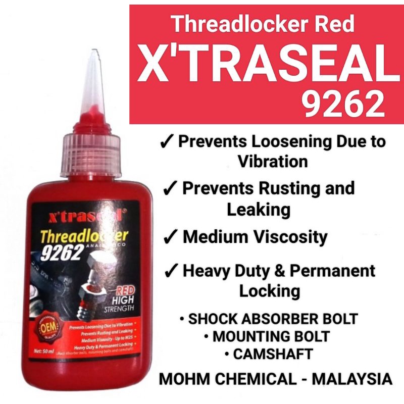 Lem Baut Merah / Lem Threadlocker Red High - 9262 kemasan botol besar 50ml