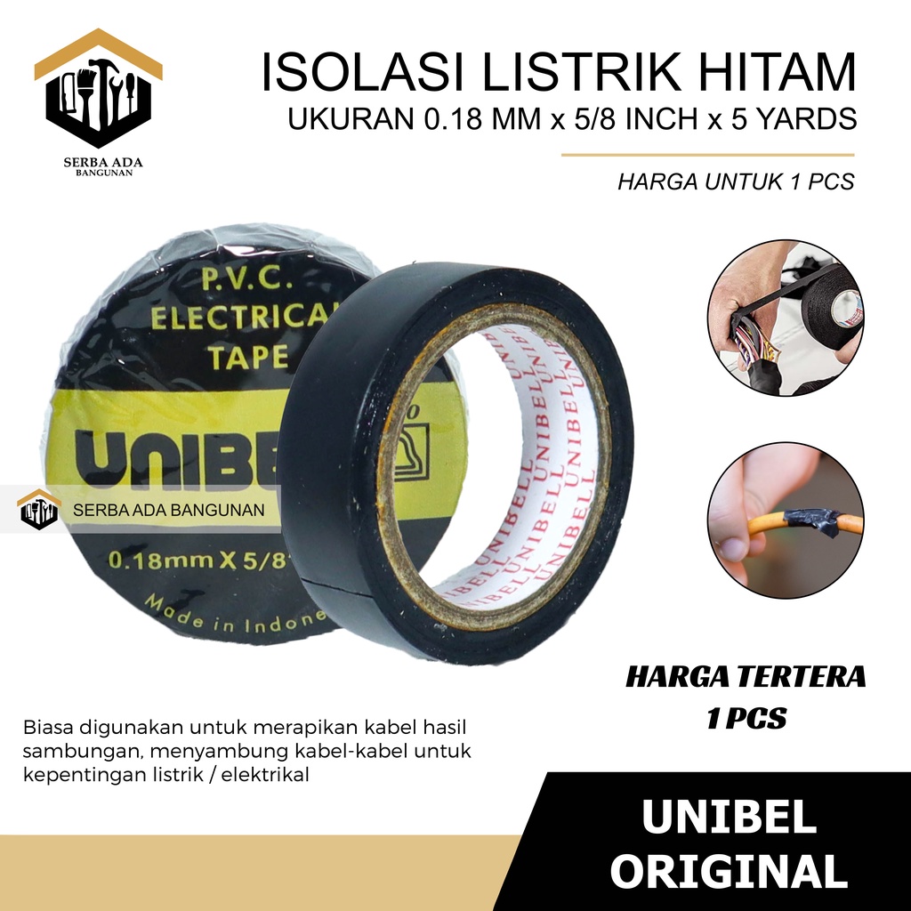 Isolasi Lem Listrik Solatip Unibel Unibell Pro Selotip Lakban PVC Electrical Tape Solasi Kabel Hitam