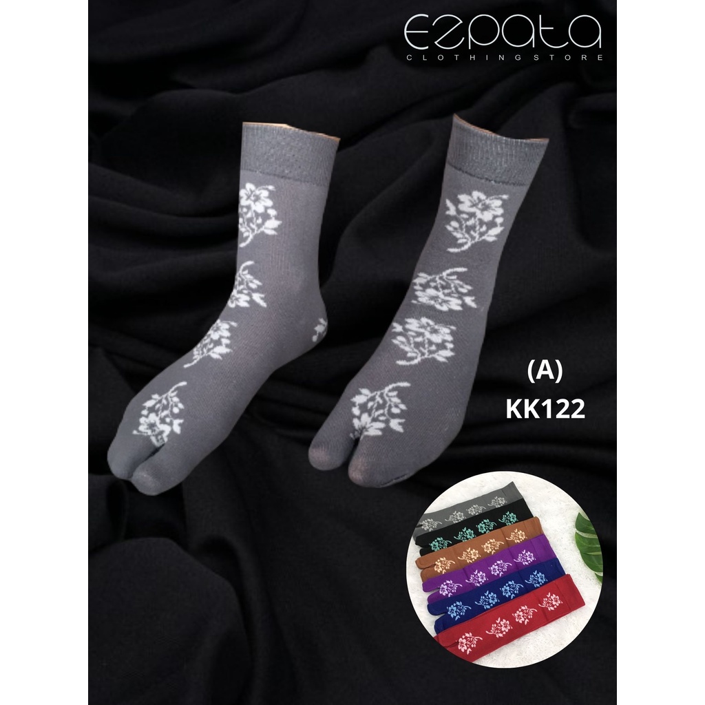 Ezpata kaos kaki wanita muslimah kaus kaki jempol warna-warni motif bunga floral panjang setengah betis pertengahan betis kaos kaki muslim Warna Random