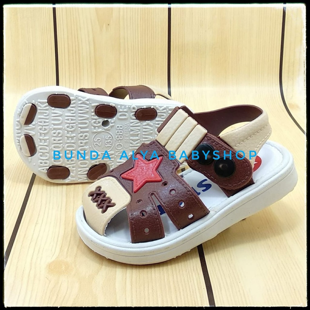 Sendal Anak Laki Laki Usia 6 Bulan 1 2 Tahun COKLAT Alas Karet IMPORT - Sepatu Sandal Anak Cowok Bintang Lentur Alas Karet Keren