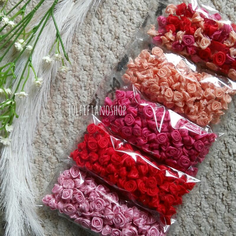 pita Bunga mawar mini isi 50 pink merah peach hiasan baju bahan jahit