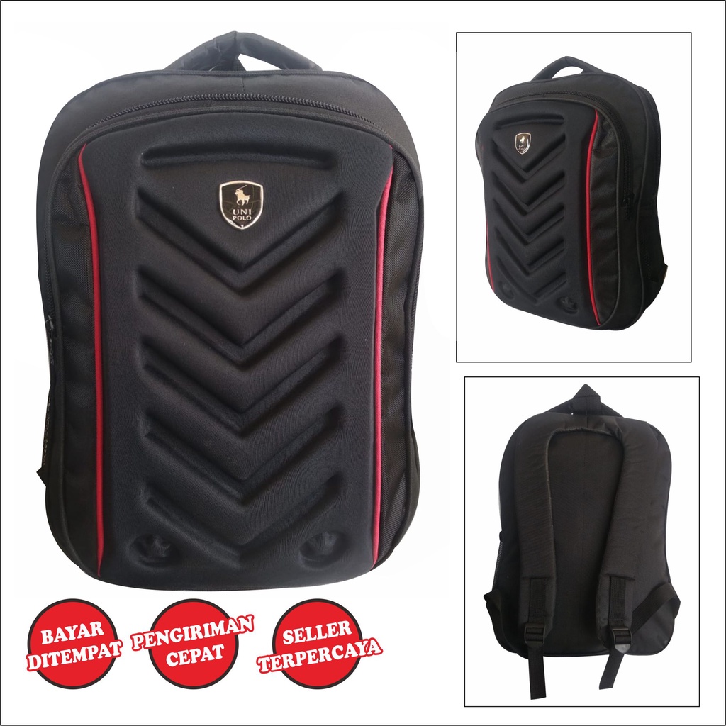 Tas Ransel Laptop Emboss Pria Wanita Unisex / Tas Punggung Sekolah Free Raincover - Uni Polo - 8802