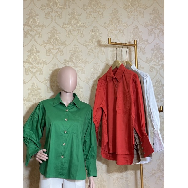 kemeja cewek kue lengan puff