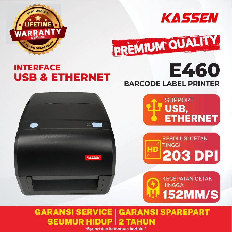 KASSEN E460 PRINTER 2IN1 PRINTER TRANSFER THERMAL &amp; DIRECT THERMAL LABEL