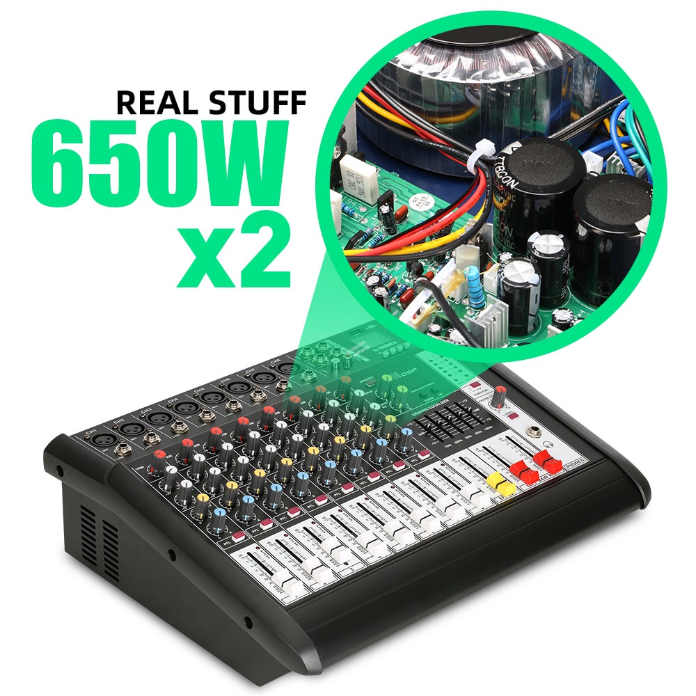 Mixer Audio Profesional YAMAHA PMX802S 8 sound strip built-in 650 watt power amplifier * 2 saluran 2 mikrofon nirkabel genggam 16DSP Layer 2 Equalizer Mendukung pemutaran Bluetooth/USB/MP3/PC Peralatan bernyanyi luar ruangan KTV