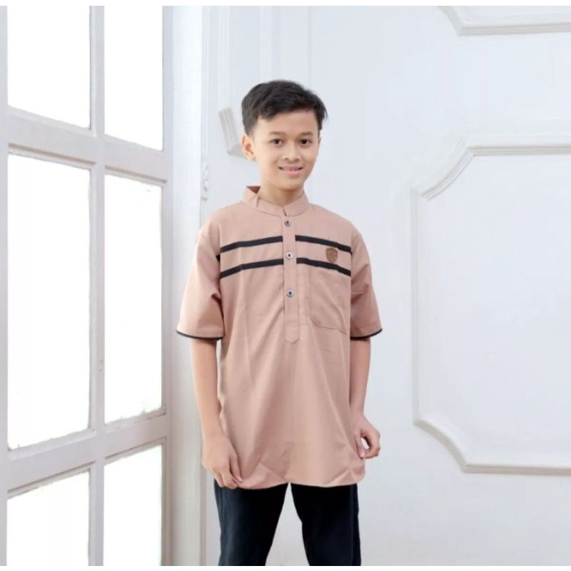 Cutekids Baju Koko Kurta Anak Laki-laki Muslim Distro Bandung Branded Original Oxford Salur HL03