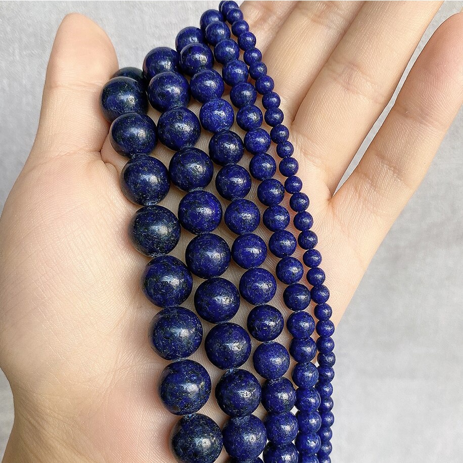 Manik-manik Batu Alam Lapis Lazuli Bulat Longgar Ukuran 15 &quot;4 / 6 / 8 / 10 / 12mm Untuk Membuat Perhiasan Anting Gelang