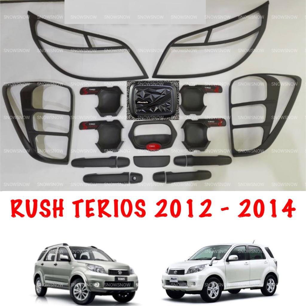 Paket Garnish Depan Belakang Outer Handle Tank Cover New Rush Terios Lama 2012 2014 TRD Exclusive Hitam Chrome