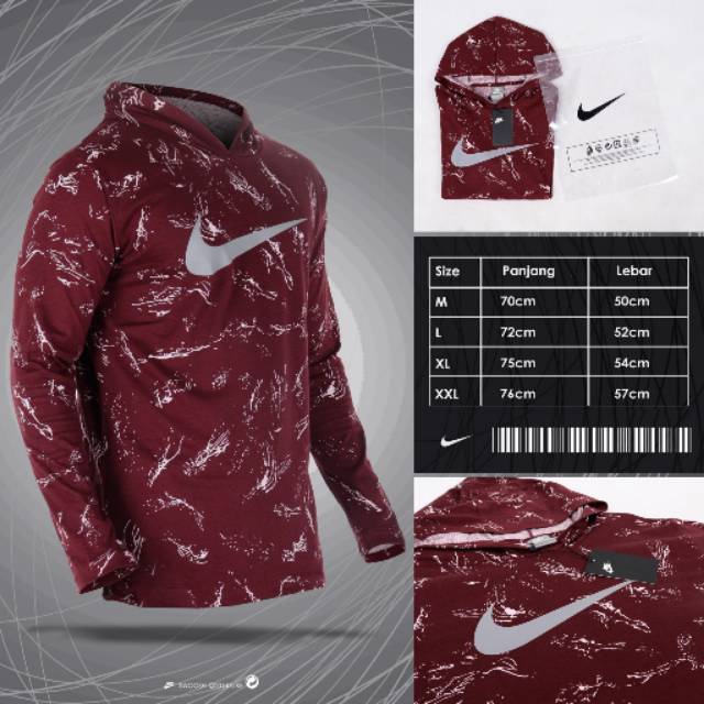 LONGSLEEVE SHIRT NIKE HOODIE (DARK RED FULL PRINT) - KAOS GRADE ORI - NK