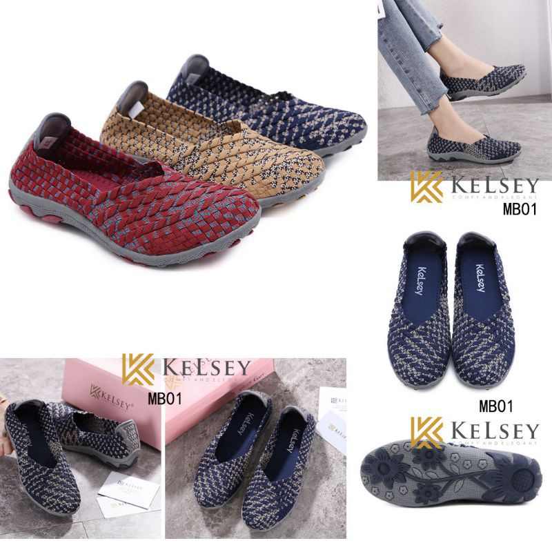 (GRATIS ALAS KAKI) Kelsey Sepatu Rajut Wanita MB01 Flats Shoes Rajut anyaman