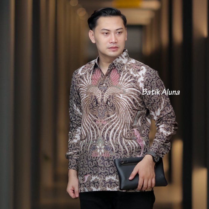 Kemeja Batik Pria Lengan Panjang Modern Furing Batik Pria Lengan Panjang Batik Bapak Lengan Panjang Baju Batik Dewasa Lengan Panjang Premium Reguler batik Motif Burung FASHION BATIK ALUNA