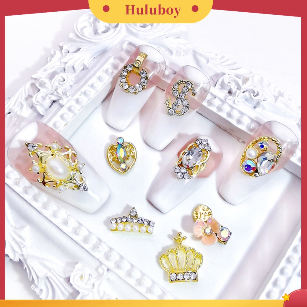 Huluboy Huluboy♡ 10pcs / Kantong Mahkota Dollar 3D Bahan Alloy Aksen Berlian Imitasi Untuk Dekorasi Nail Art