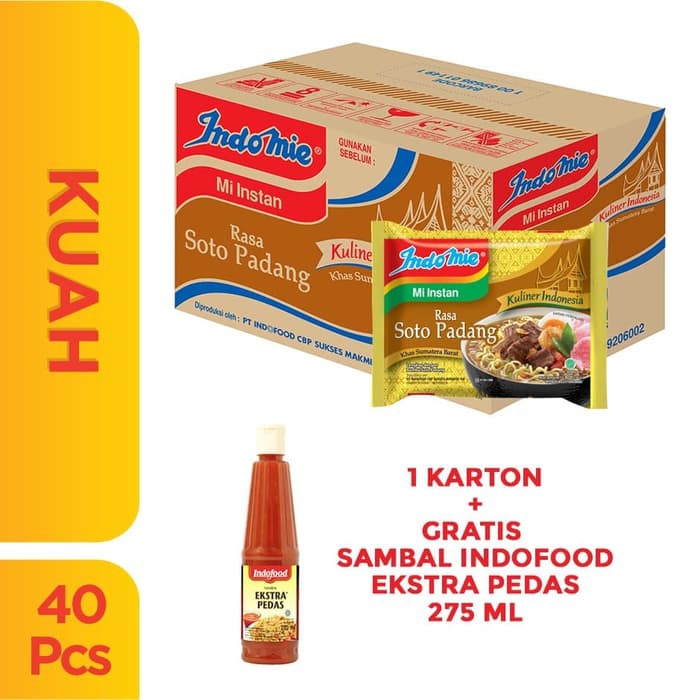 

PROMO 1 DUS ISI 40 PCS - INDOMIE SOTO PADANG + FREE SAMBAL INDOFOOD TERMURAH
