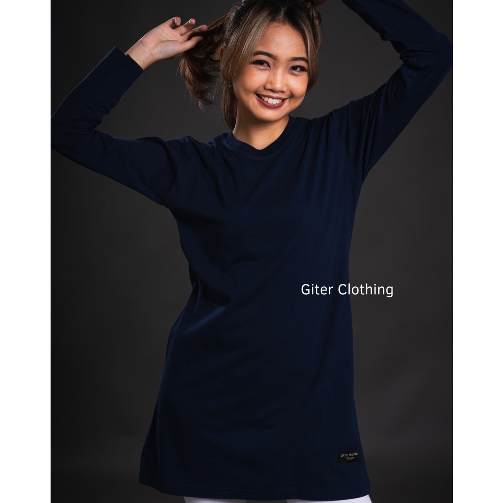 Kaos tunik bahan katun combed premium by giter's clothing - kaos polos oversize wanita - kaos wanita lengan panjang - baju olahraga muslimah ( hitam putih merah maroon navy army )