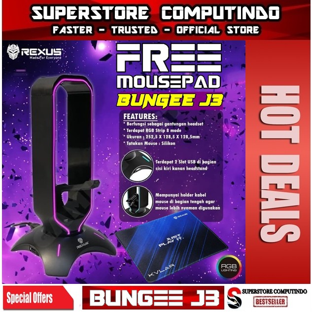 Rexus Bungee J3 RGB Headset Stand with USB Hub