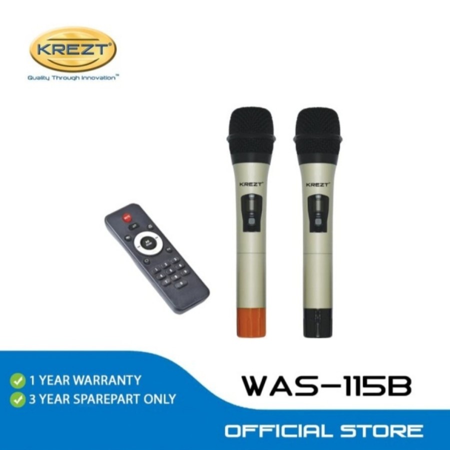 Portable Wireless Speaker Aktif 15 Inch KREZT WAS 115B ( 2 Mic ) Original