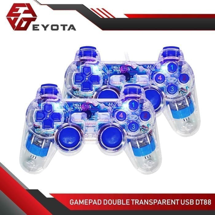 Gamepad double eyota wired usb 2.0 transparent for Pc ps3 dt88 - Joystick controller transparan dt-8