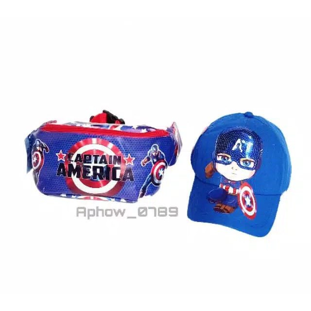 KSO_BAG - Tas Selempang Anak Laki Laki 2In1 Termurah Waistbag Motif Carakter Captain America Lucu