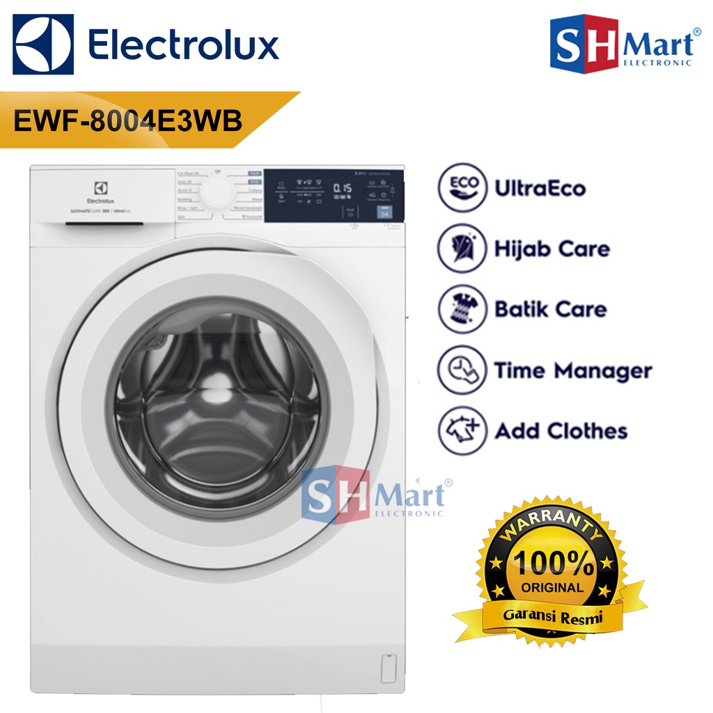 MESIN CUCI FRONT LOADING 8 KG ELECTROLUX EWF-8004E3WB / EWF-8024P5WB INVERTER GARANSI RESMI (MEDAN)