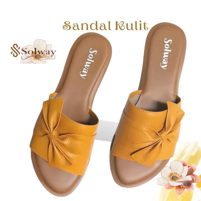 sandal kulit asli cewek sendal flat leather original wanita