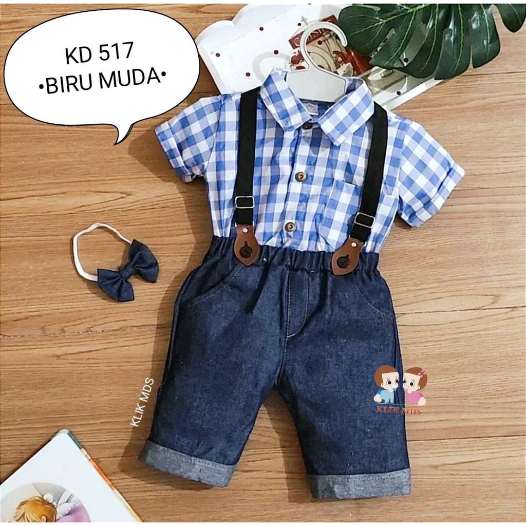 Klik Mds Jumper Anak Bayi Laki-laki Kemeja KD 402 Free Dasi Kupu 1 Ukuran Usia 0-6 Bulan