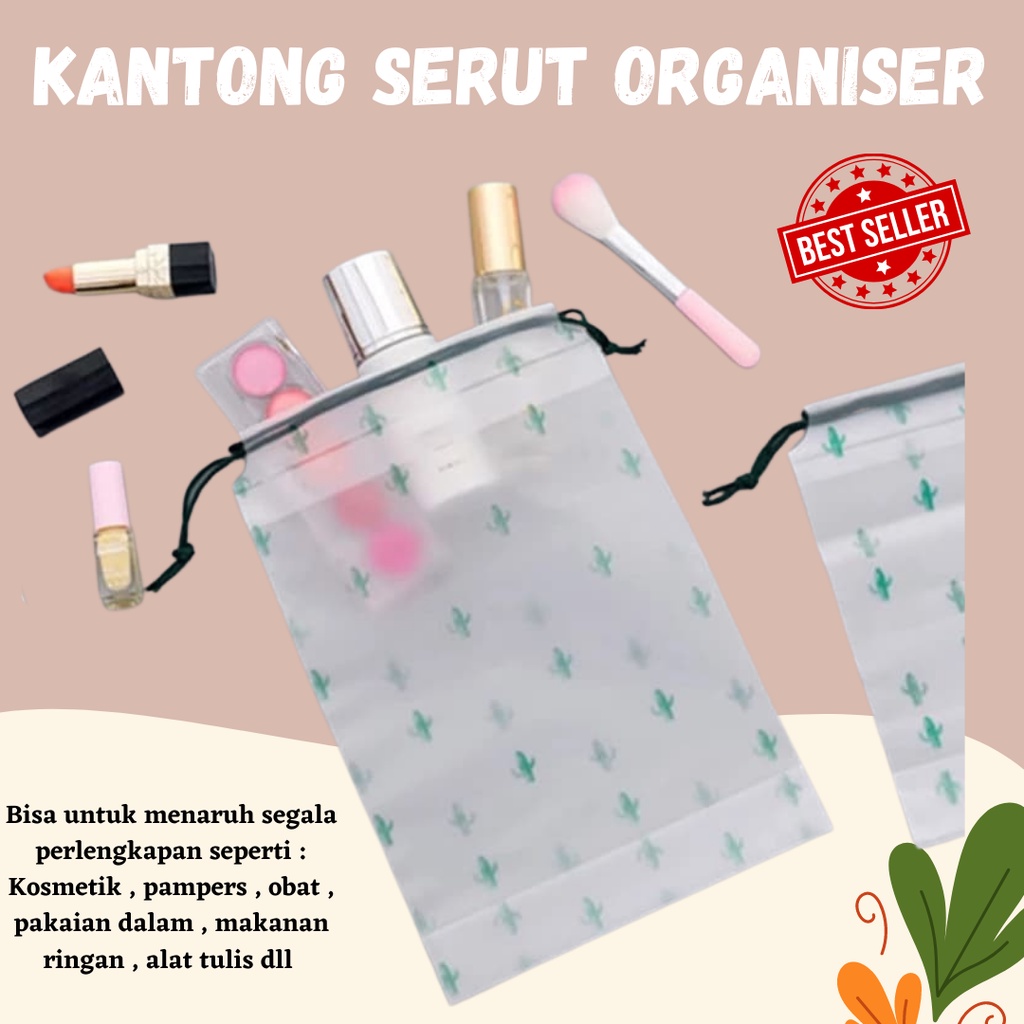 HARGA PROMO!! Tas Travelling Transparan / Kantong Serut Organiser / Tas Serut motif / Tas Serbaguna