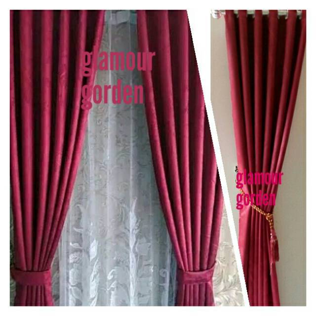 GORDEN RUMAH BLACKOUT IMPORT POLOS EMBOS SERAT WARNA MERAH MAROON MODEL SEMOKRING SILVER UKURAN L135