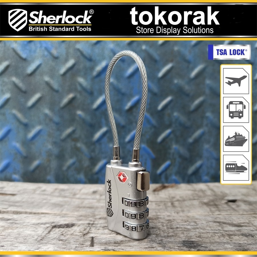 GEMBOK TSA TALI SILVER SHERLOCK GEMBOK KOPER KABEL SLINK BRASS PADLOCK