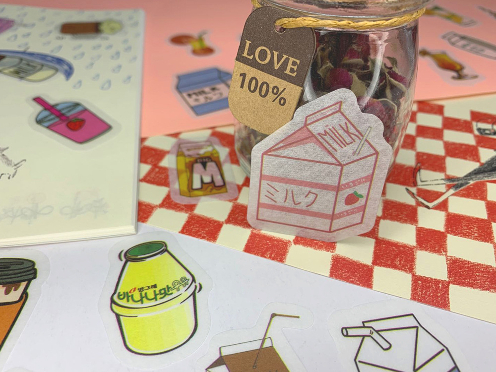 Various cartoon drink hand account stickers DIY recipe decoration diary and paper hand account stickers 40 pieces
