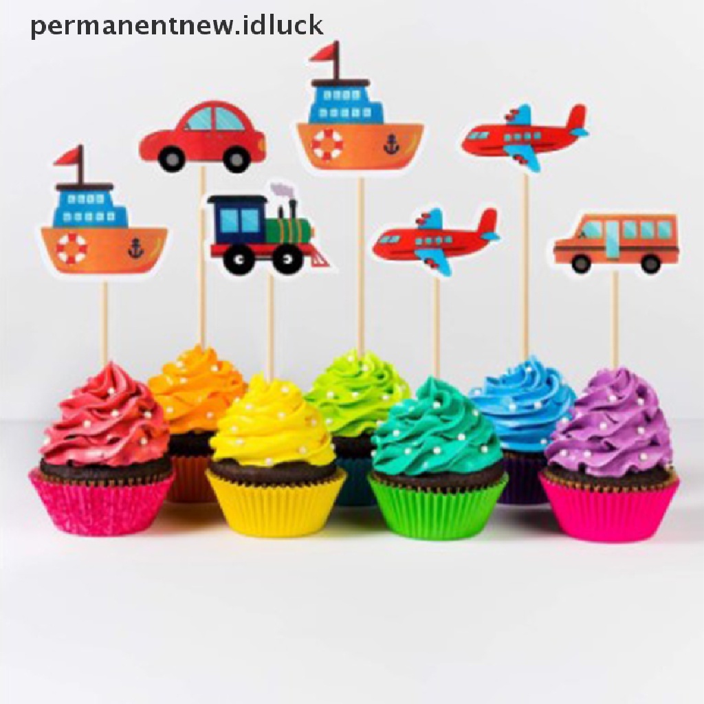 10 Pcs Topper Cupcake Bentuk Kartun Mobil Transportasi Untuk Pesta Ulang Tahun Anak