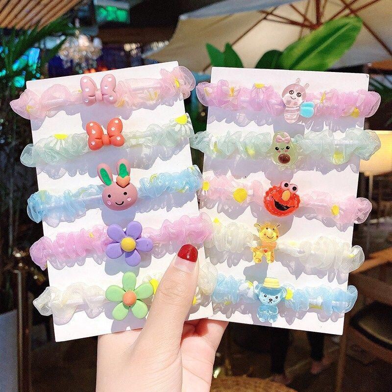 ikat rambut anak renda karakter kartun lucu 5pcs/set impor