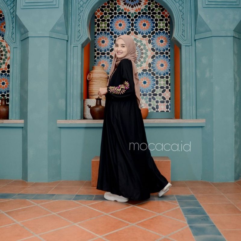 Dress Putih Bordir Premium Cantik Lengan Balon cocok untuk hari raya ramadhan lebaran model etnik dan klasik black hitam