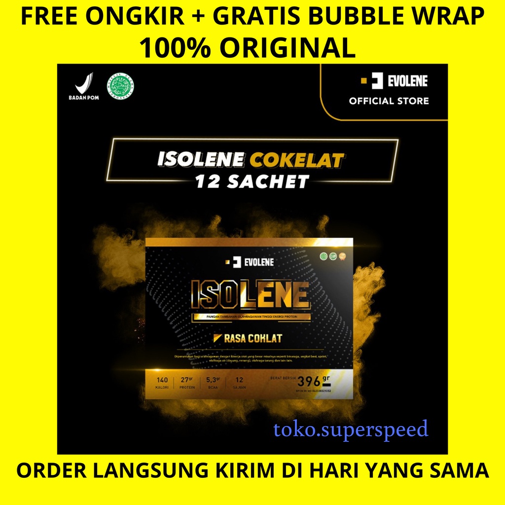 Jual ISOLENE Evolene Whey Isolate 396gr Isi 12 Sachet ORIGINAL HALAL ...