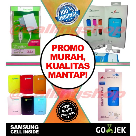 Powerbank Samsung Cell Original Future + Belkin Fast Charging 3.A Led