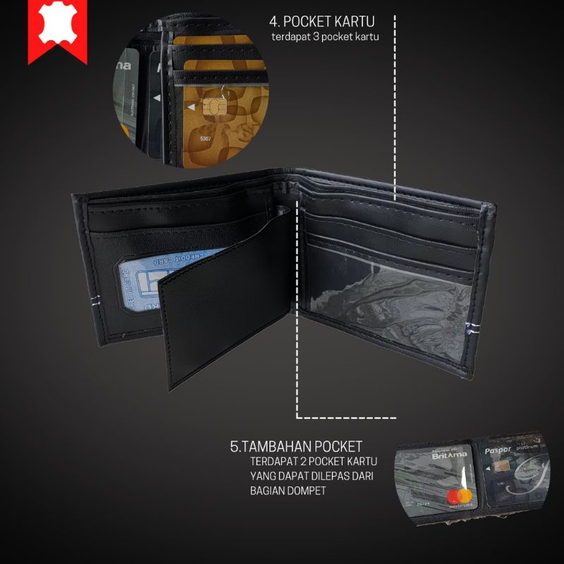 Dapat Box - Dompet Pria Lipat Hitam Pendek Branded Kulit Sintetis Murah / Dompet Cowok