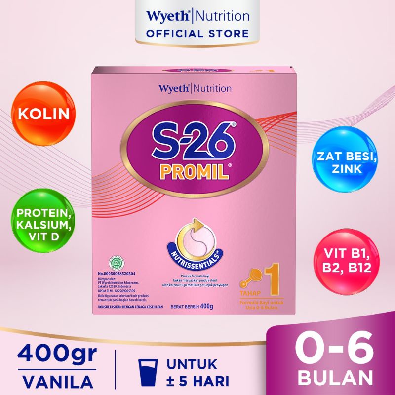 S-26 Promil 1 Susu Formula Bayi 0-6 Bulan 400 gr