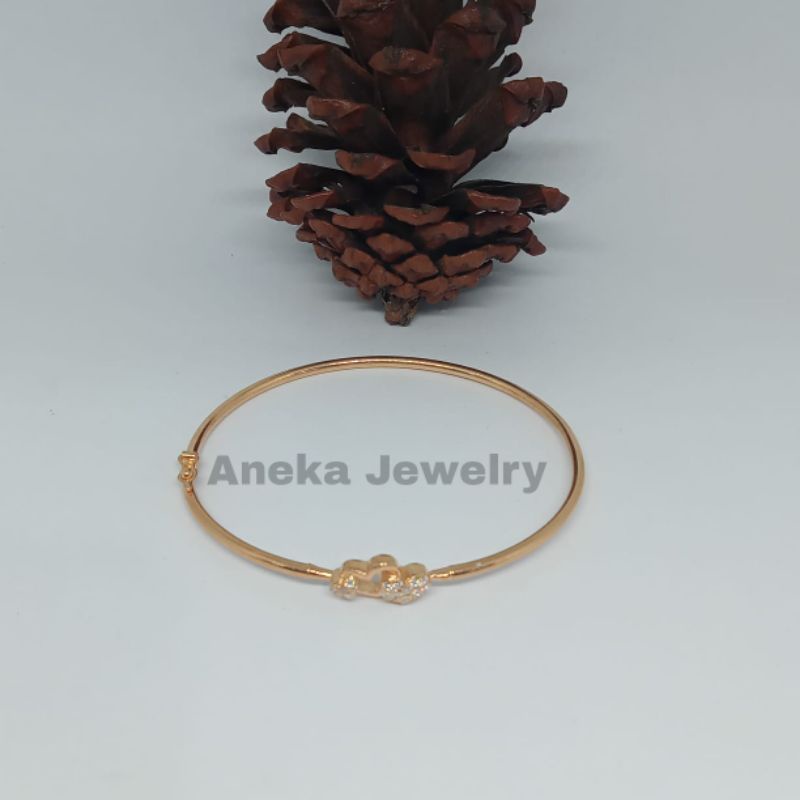 Gelang Pipa 2 Love Mata2, Perak 925, Lapis emas rosegold