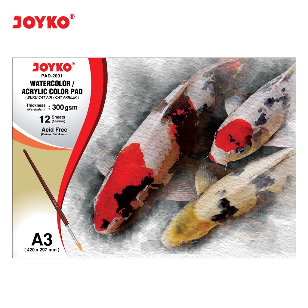 Watercolor Pad Buku Cat Air Akrilik Joyko Pad-2001 A3 300 gsm 12Sheets