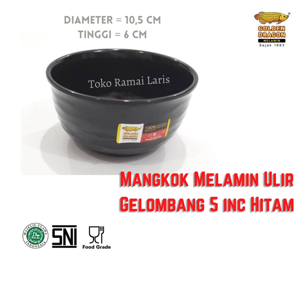 mangkuk lucu W4305 Mangkok Melamin Ulir Gelombang 4 inc Hitam Golden Dragon...INI MANGKOK KECIL YA..