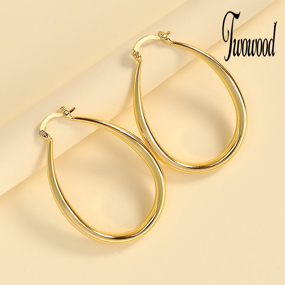 1 Pasang Anting Hoop Oval Bahan Alloy Untuk Wanita