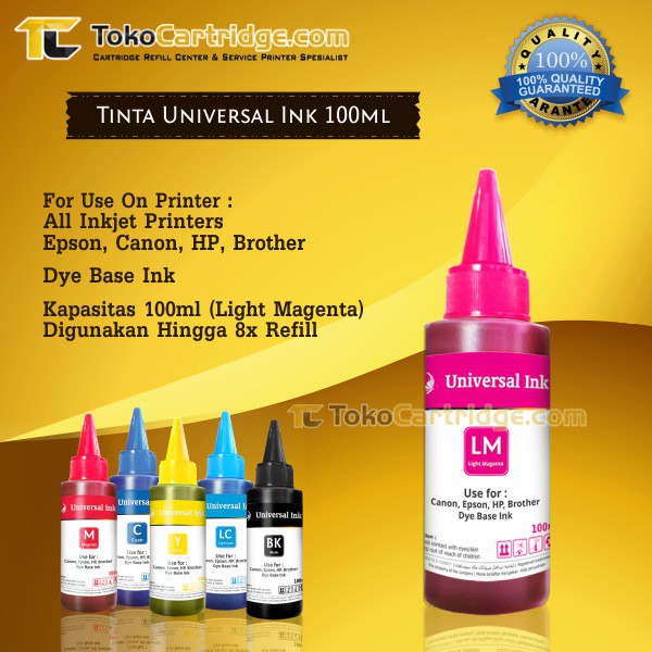 Tinta Universal Ink Light Magenta 100ml, Tinta Dye Base Tutup Model Kerucut