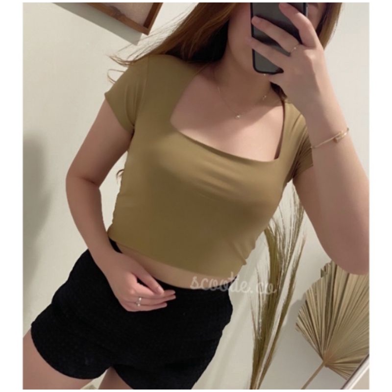 Zora Crop Top | Square Neck Crop Top Premium Double Layer | Korean Crop Top Square Kotak