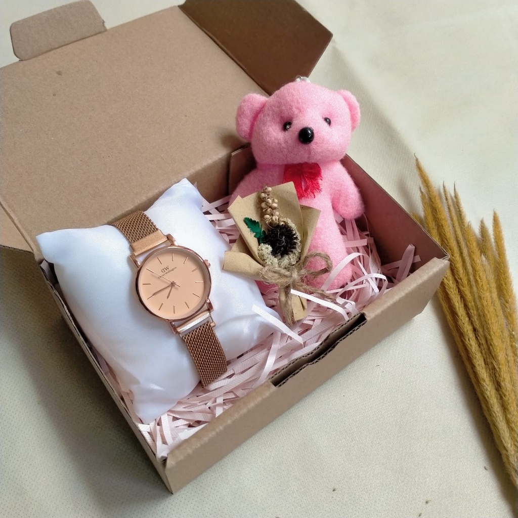 ❤️(PAKET A) GIFTBOX HAMPERS JAM TANGAN CEWEK rantai pasir kado ulang tahun spesial ucapan hadiah wisuda buket bunga murah cantik