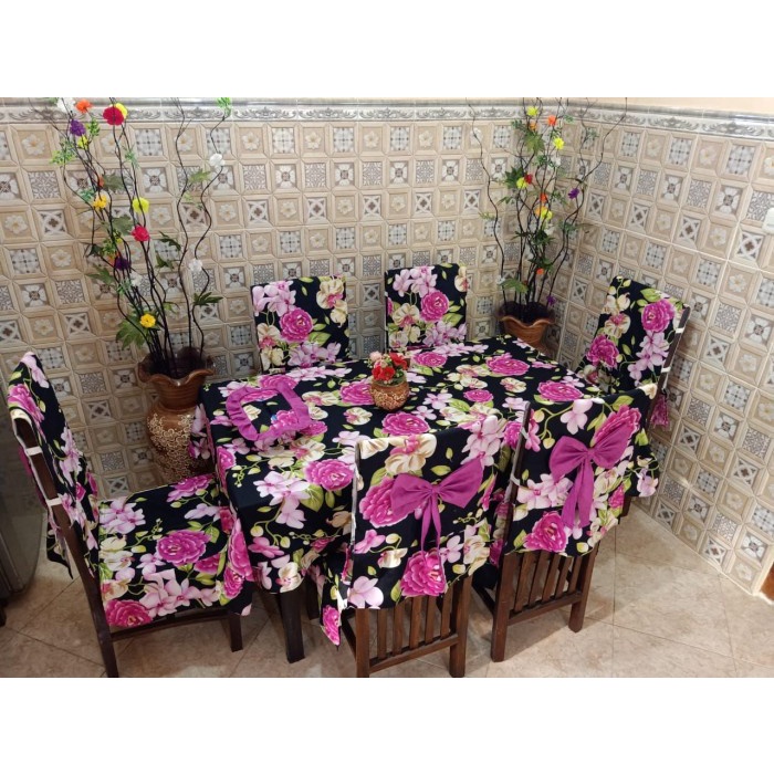 Taplak Meja Makan - Set Sarung Kursi Makan 6 Kursi Motif/Cover Taplak Meja Makan/Ctc/Cover