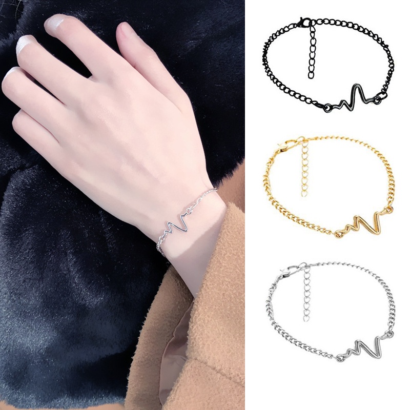 COD❤Gelang Elektrokardiogram Unisex Gelang Pasangan Sederhana yang Dapat Disesuaikan