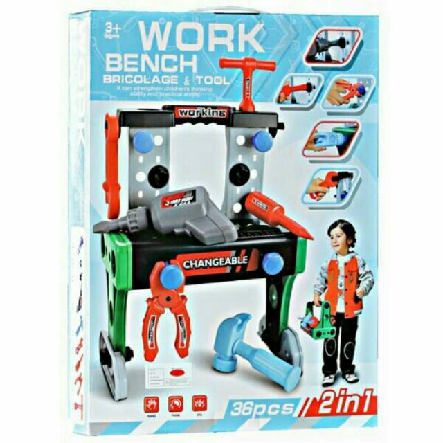 Mainan Perkakas Work Bench Bricolage 2 in 1 Mainan Tool Set