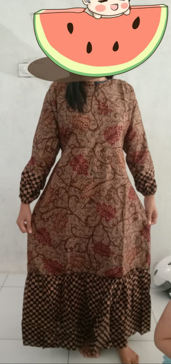 Gamis Batik Kombinasi Polos Batik Manggar Tali Pinggang Adem Dan Halus