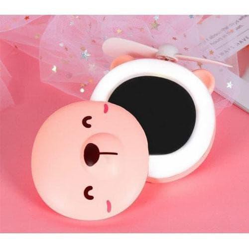 Cermin 3in1 Kaca Cermin + Kipas mini + Lampu Led Karakter kucing Bisa COD